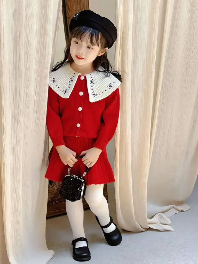 طقم بلوزة كبة مع تنورة احمر 